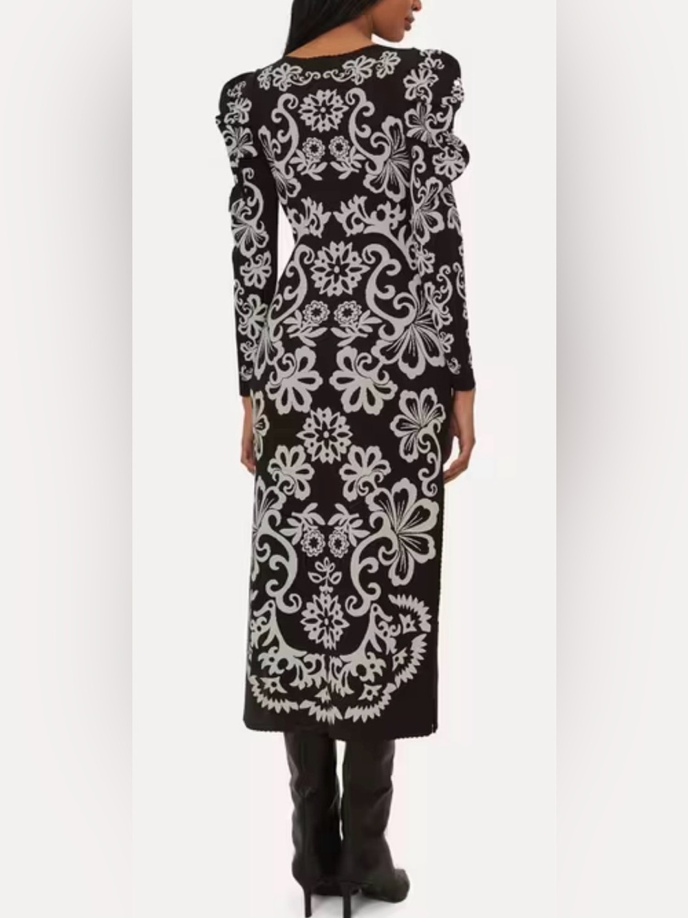 FARM Rio Black Maxi Dress Black Cashew Mandela dress with White Floral Motif - Picture 2 of 5